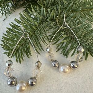 Elegant Silver Pearl/Beads Earrings